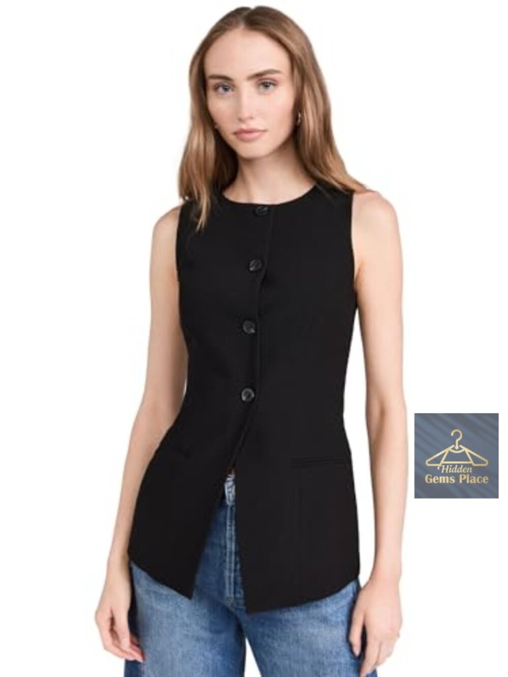 Mid-Weight Crepe Suiting Long Waistcoat Sleeveless Button Placket